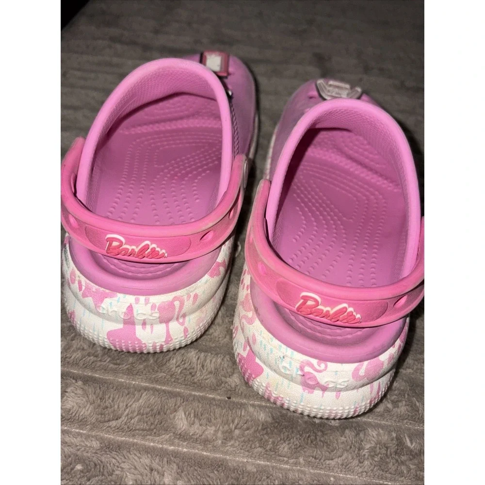 Barbie Crocs Pink Platform Clogs Size 13 Slide on  With Barbie Charms Fun Beach